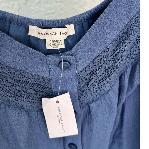 NWT American Eagle Ruffle Bohemian Top - Size Medium, Navy Blue - Picture 4 of 9